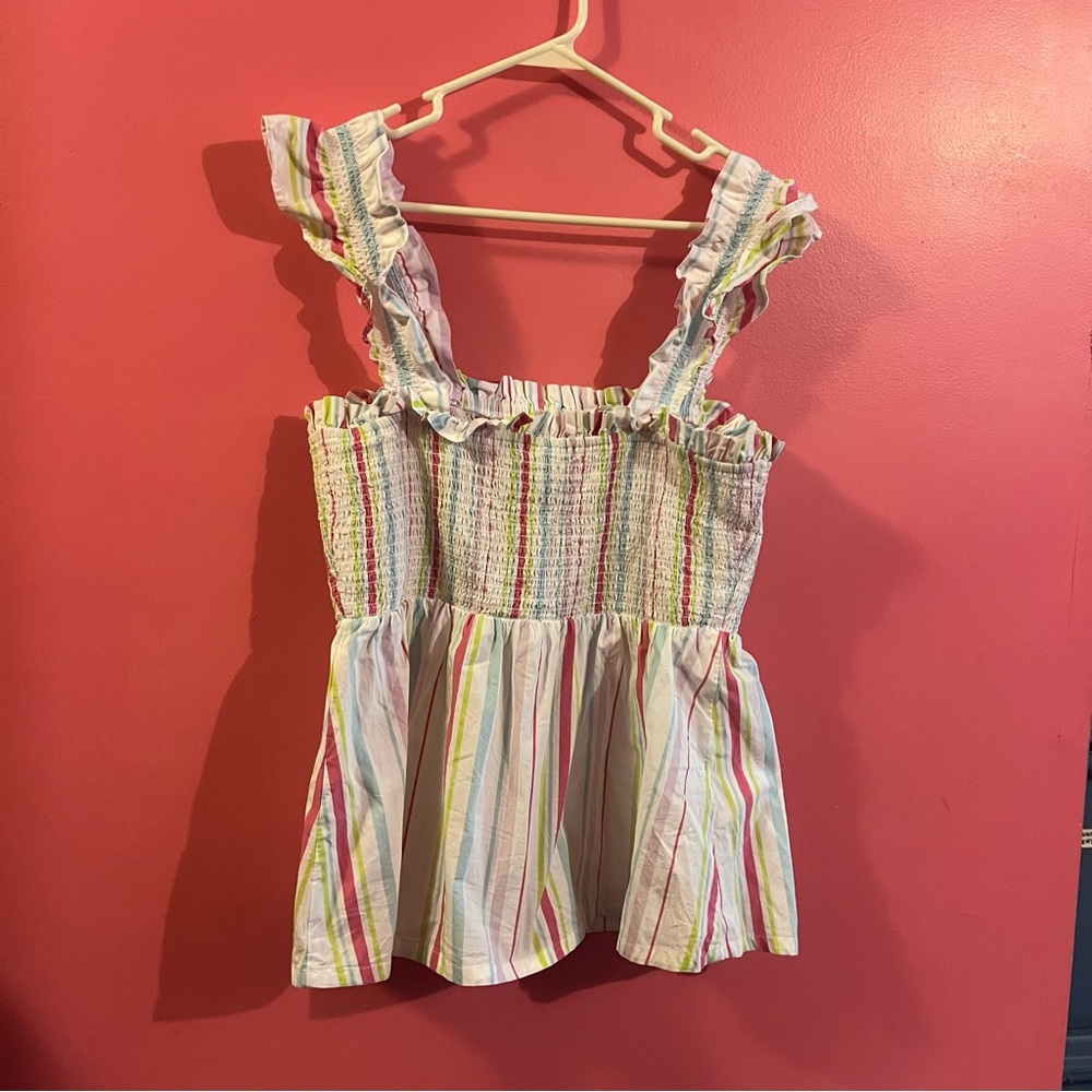 Crown & Ivy Top Shirt Sleeveless Colorful Striped Cotton L